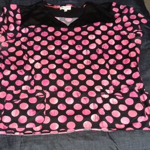 White Cross Black and Pink Scrub Top